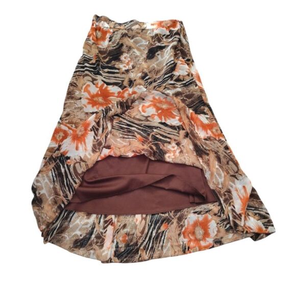 Vintage Brown Orange Metallic Floral Mesh Midi Lined Skirt *Fits Like Large - Picture 9 of 11